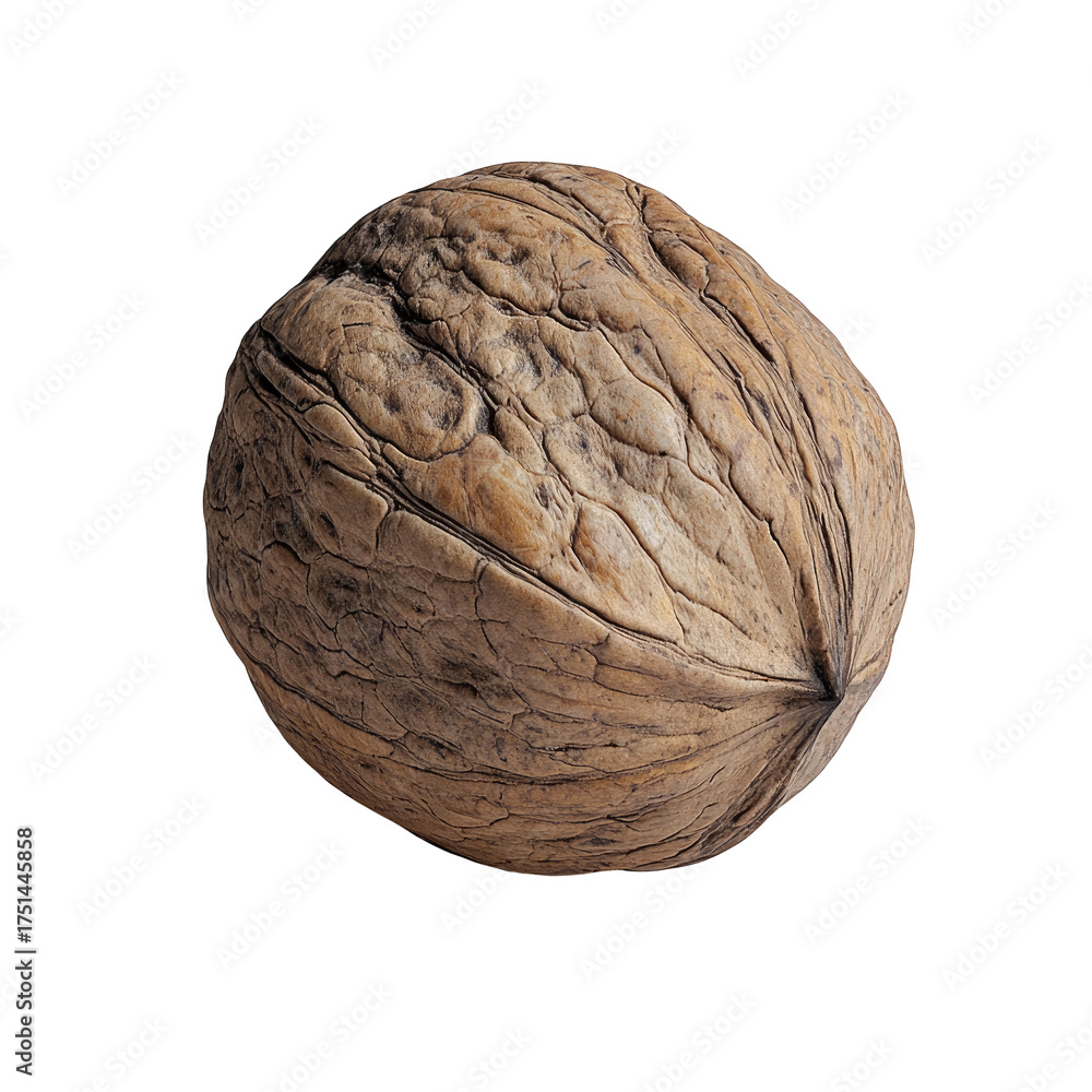Fototapeta premium Textured brown walnut shell against stark black backdrop