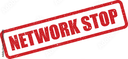 Red rectangular rubber stamp impression displaying the message NETWORK STOP with a grunge texture effect, indicating system halt