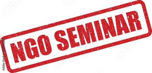 Red textured rubber stamp illustration signifying an NGO SEMINAR event for educational or organizational gatherings