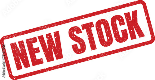 Red textured rubber stamp with NEW STOCK text, perfect for retail inventory updates or product arrivals