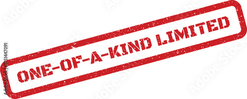 Red textured rubber stamp with ONE OF A KIND LIMITED text for showcasing exclusive and rare collectible items