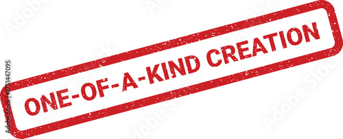 Red textured stamp displaying ONE OF A KIND CREATION text, ideal for promoting handmade or custom designs