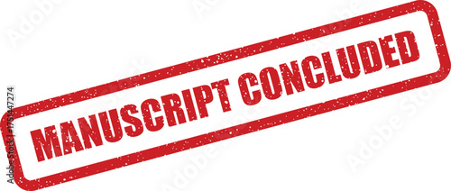 Red vintage rubber stamp displaying Manuscript Concluded text, signifying completion of a written work