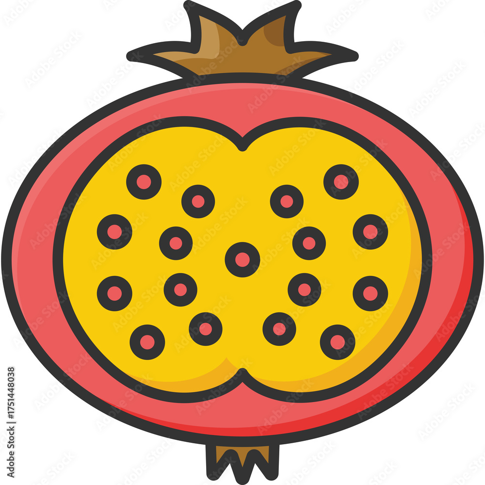 Obraz premium Flat Line Icon of a Pomegranate Fruit with Cross Section Showing Seeds on White Background