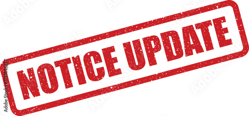 Textured red rectangular rubber stamp impression clearly showing the important notice update text