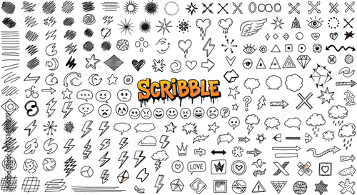 Stylized flames in various shapes, fire effects, hot burn graphic elements, black and white vector illustration