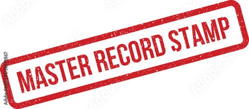 Textured red rubber stamp with MASTER RECORD STAMP text, perfect for administrative use on key documents