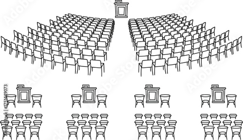 Auditorium Seating Arrangements with Lecterns and Chairs