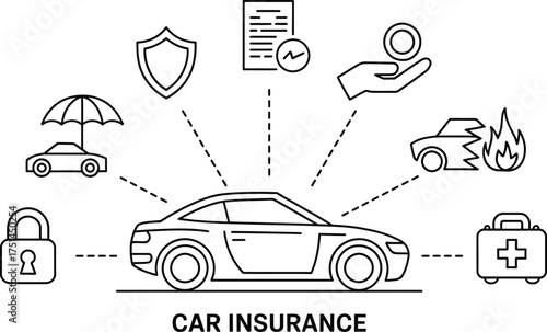 Car Insurance Icons: Protection, Accidents, and Security
