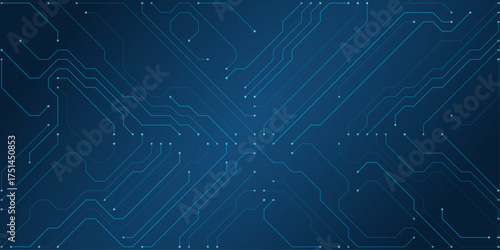 Futuristic Blue Circuit Board Pattern with Glowing Nodes and Data Pathways for Technology and Innovation Concepts