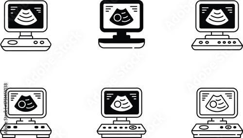 Six Ultrasound Machine Icons with Fetal Images