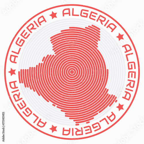 Algeria map with round title. Country shape rings. Algeria text around the country boundary shape. Modern vector illustration.