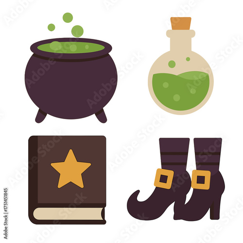 Magical potion cauldron book and boots for Halloween fun
