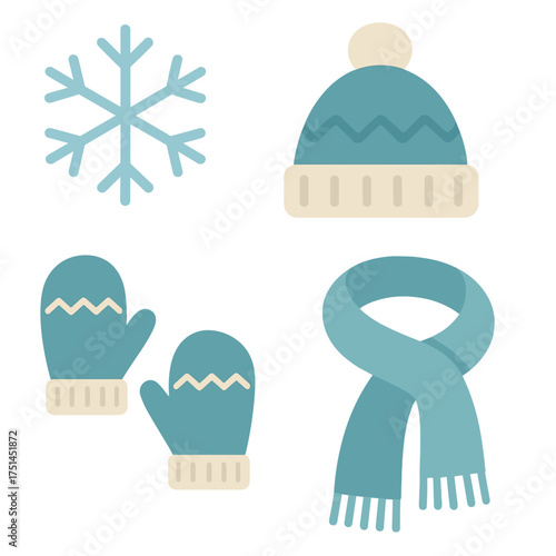 Cozy winter accessories hat scarf mittens snowflake graphic