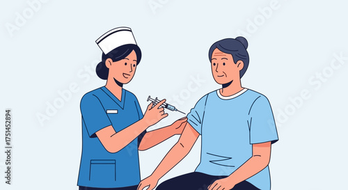 Caring Healthcare Professional Administering a Preventive Vaccine to an Elderly Woman, Promoting Public Health and Well-being in a Clinic Setting