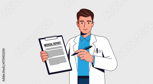 Medical professional holding a report, offering a clinical checkup and providing healthcare information