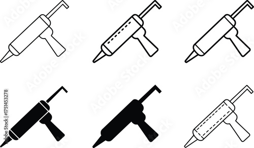 Six Icons of a Caulk Gun in Various Styles