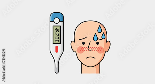 Person with fever using a thermometer to check temperature, indicating sickness and feeling unwell
