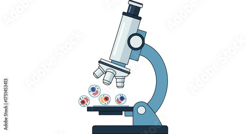 Scientific microscope viewing vibrant biological cells, symbolizing groundbreaking research and detailed analysis in a laboratory environment, ideal for educational and medical projects