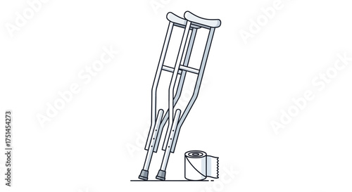Line art illustration of crutches, symbolizing essential mobility support for recovery from injuries. Represents rehabilitation and assistance in regaining physical independence