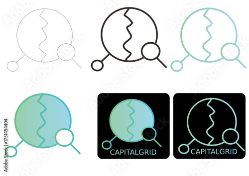 Capitalgrid Logo Set Variations of a Globe and Magnifying Glass with Different Styles and Colors