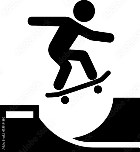 Skateboarder Doing a Trick on a Half Pipe Icon