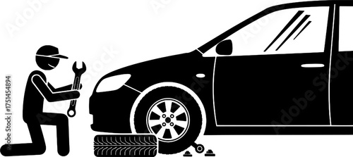 Mechanic Changing Car Tire Icon