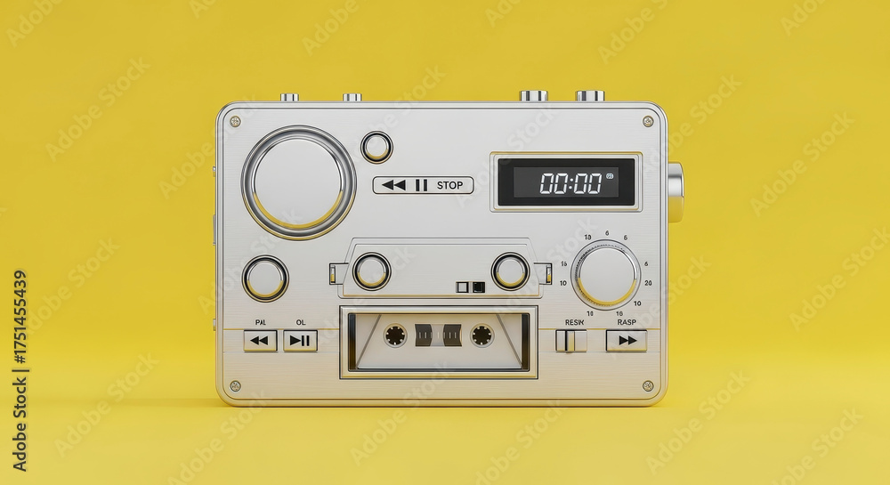 Fototapeta premium Retro portable music player with cassette tape and digital display