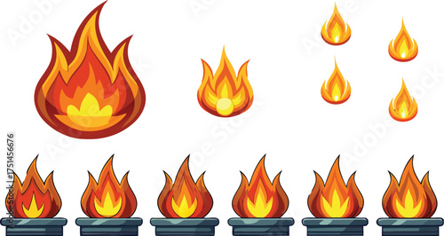 Fiery flames flicker and dance in a vibrant display of heat and light against a white background