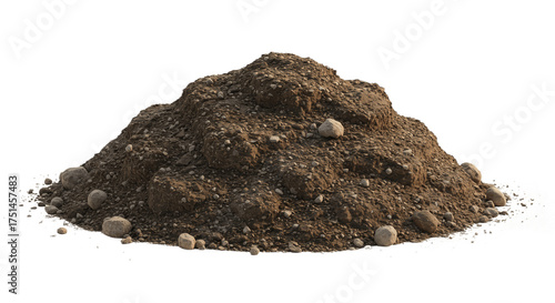pile of dirt or soil isolated on white background, realistic artistic illustration showing earthy brown texture symbolizing nature, ground, and agriculture