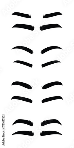 Eyebrows and eyelashes styles. Beauty eyebrow shapes and eyelash designs, natural eye makeup look. Realistic closed eyes with lashes and brow styling vector set