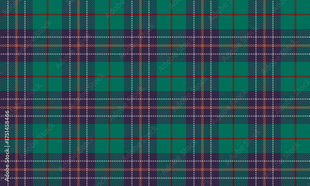Fototapeta premium Seamless plaid pattern in purple, green, red, and white for designing clothes, skirts, pants, dresses, and aprons that are distinctive and unique.