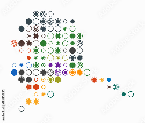 Alaska, shape of the state build of colored cells. Digital style map of the Alaska on white background. Large size circle blocks. Stylish vector illustration.
