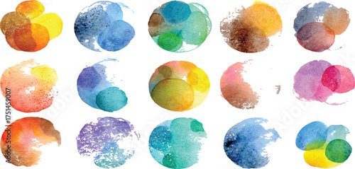 Colorful watercolor brush strokes vector. Set of watercolor circles multicolored, Colors watercolor paint stains vector backgrounds