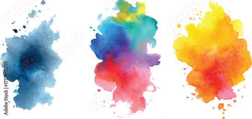 Set of watercolor brash multicolored design. watercolor on white background Set of watercolor circles brash multicolored. watercolor on white background