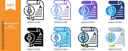 Speech to Text Icon Set – Voice Recognition, AI Transcription, and Digital Dictation Technology