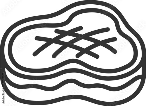 焼いた、フィレステーキ肉のアイコン（線画）のイラスト