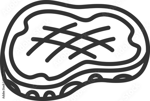 焼いた、牛ステーキ肉のアイコン（線画）のイラスト