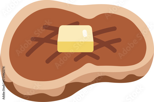 バターをのせた、牛ステーキ肉のアイコンのイラスト