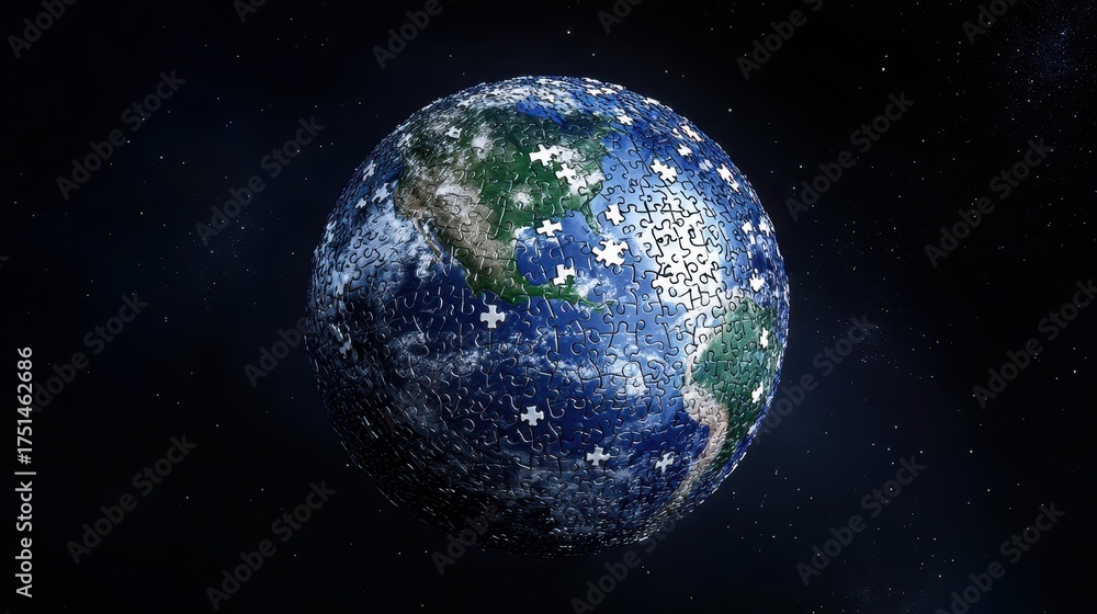 Obraz premium Earth Puzzle Sphere in Space: Global Connection Concept