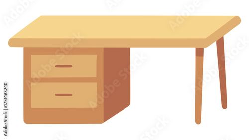 Classic desk with wooden drawers furniture interior flat color vector illustration template design