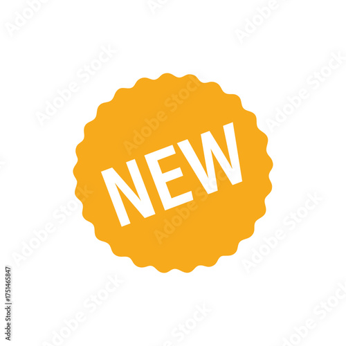 Orange Scalloped "NEW" Sticker Icon: Bold Promo Badge for Product Launch, Sale Tag, Advertisement, and Modern Web Design
