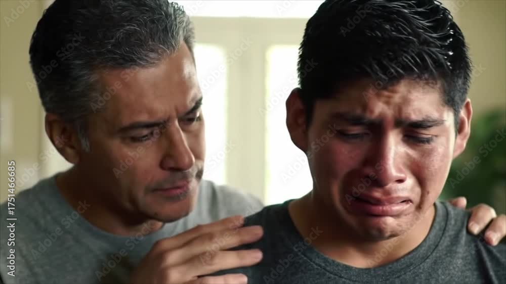 Father Cry Video Stock Father comforting his son who is crying and looking sad ...