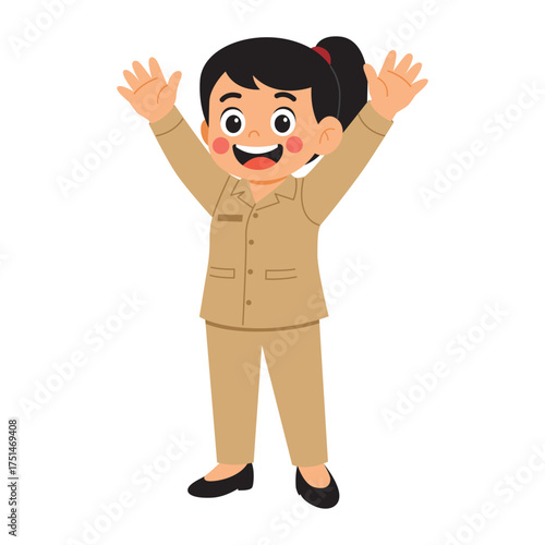 Cartoon girl in indonesian civil servant uniform