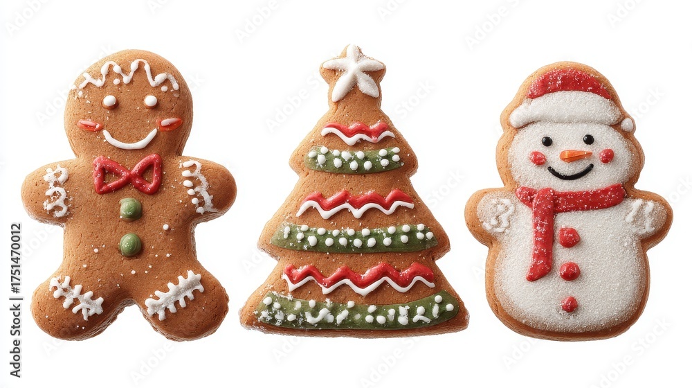 Fototapeta premium Gingerbread cookies, Christmas theme, isolated on white background.
