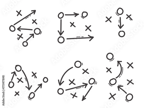Game plan, football tactics icon set, scheme play, strategy