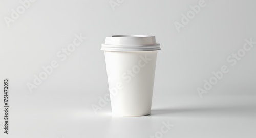Minimalist White Coffee Cup Isolated on White Background for Mockup.