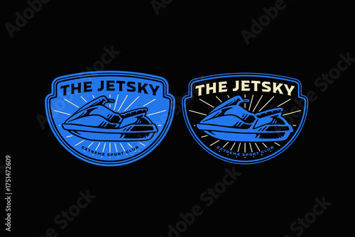 watercraft, jetski retro badge logo vector design set for water sport. water scooter vintage emblem design pack for adventure club. marine vehicle label patch design bundle for marine sport