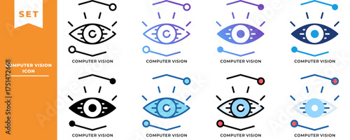 Computer Vision Icon Set – Artificial Intelligence Eye Recognition, Machine Learning, and Visual Data Processing Technology