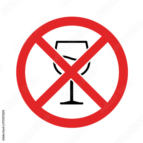 No alcohol sign prohibition symbol red circle glass icon vector graphic isolated on white background Vector Illustration
